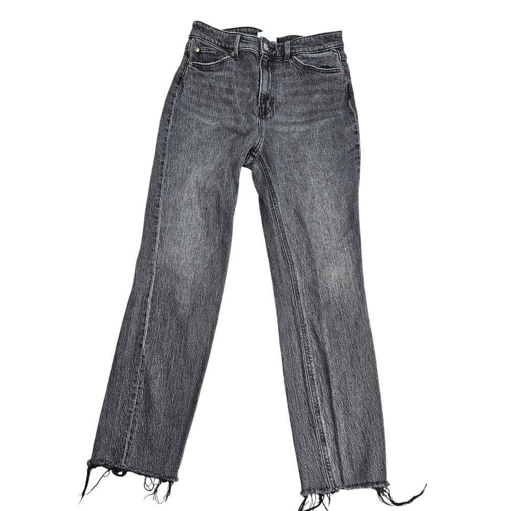 H&M Jeans Womens 8 Gray Charcoal Wash High Rise Straight Raw Hem Ankle Denim